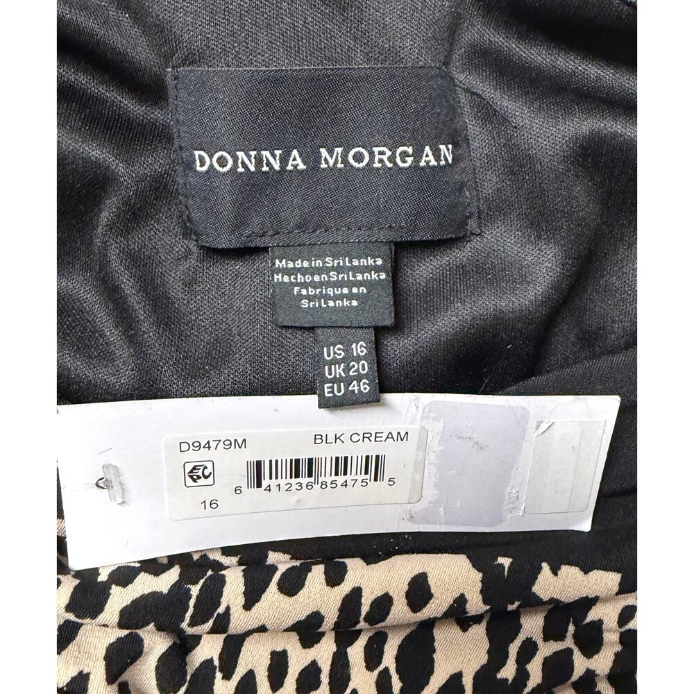 Donna Morgan Women Maxi Dress 16 Bodycon Long Sleeve Black Cream Stretch New - Picture 10 of 11